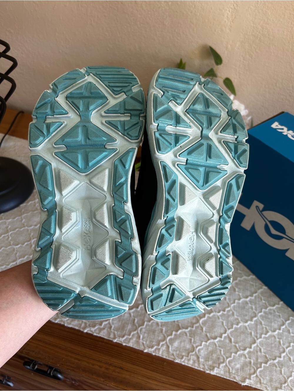 Hoka One One Stinson ATR 6 Women's Navy, Light Blue,Neon Yellow Running Shoes - Picture 6 of 16